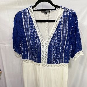 Boston Proper Dress White and Blue 4393